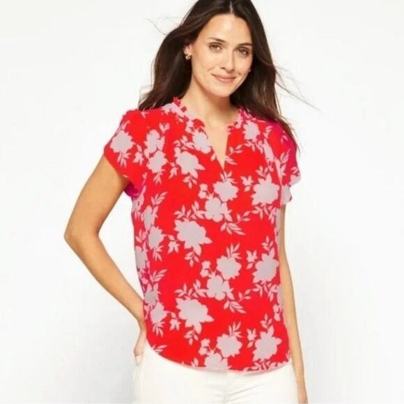 41 Hawthorn Tulip Sleeve V-Neck Blouse Floral Top Red Pink NWT Women's Size S - Picture 1 of 10